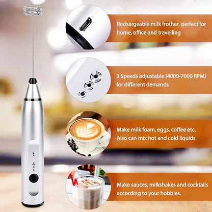 Electric Milk Frother & Egg Beater – Rechargeable 3-Speed Foam Maker