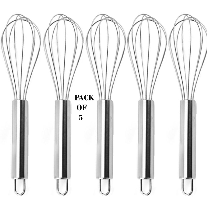 Stainless Steel Whisk Set (Pack of 5) – Flexible Multi-Purpose Stirrers