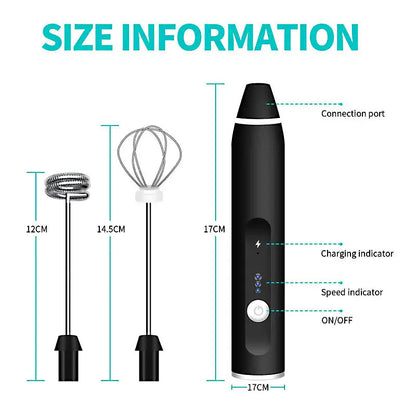 Electric Milk Frother & Egg Beater – Rechargeable 3-Speed Foam Maker