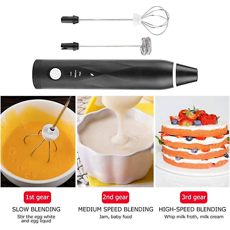 Electric Milk Frother & Egg Beater – Rechargeable 3-Speed Foam Maker