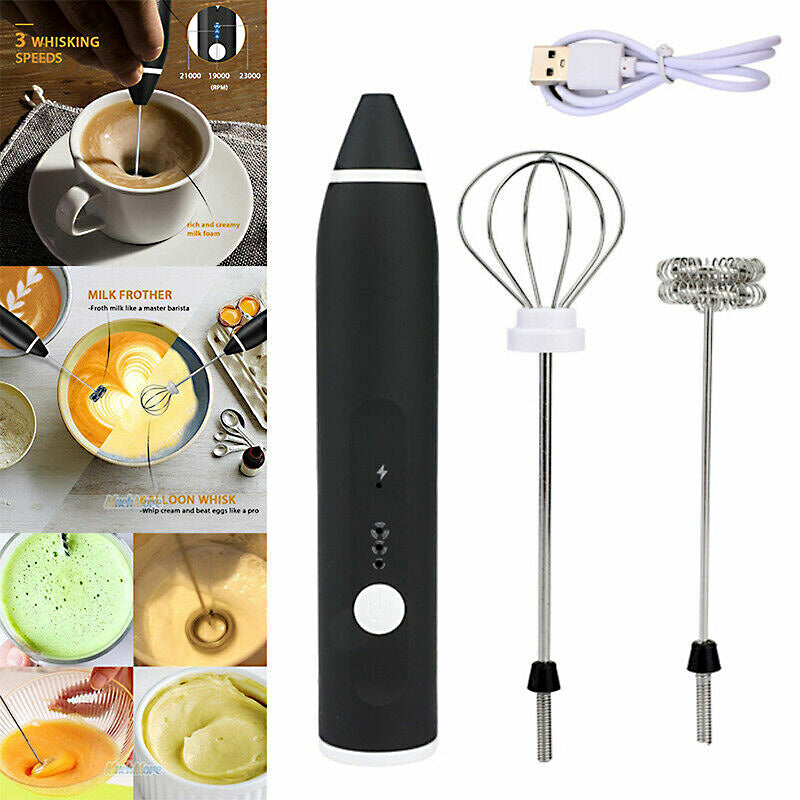 Electric Milk Frother & Egg Beater – Rechargeable 3-Speed Foam Maker